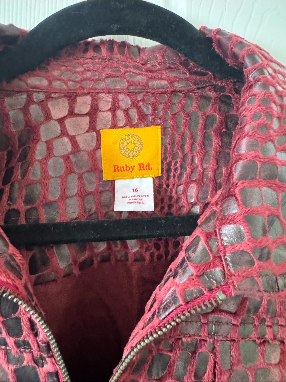 Ruby Rd. Burgundy Croc-Embossed Zip-Front Leather Jacket - Picture 2 of 3